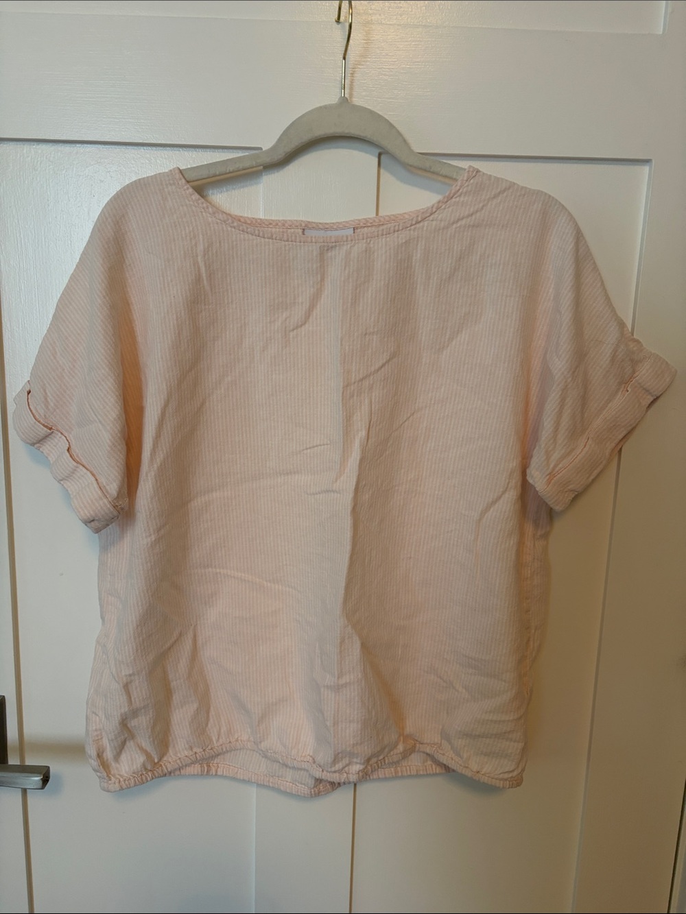 Pink & White Striped Cotton Linen Blend Top